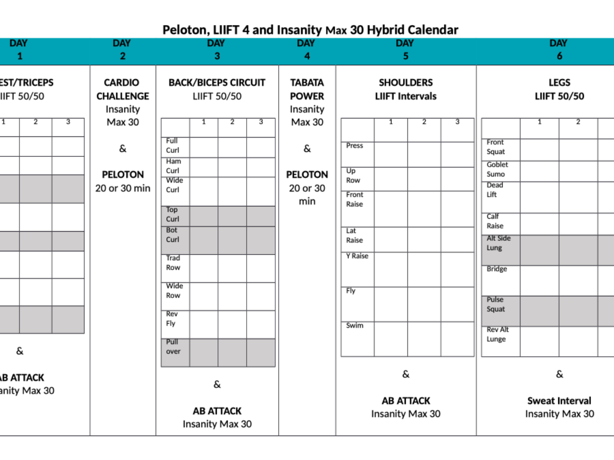 peloton insanity and liift4 hybrid workout calendar dowload pdf